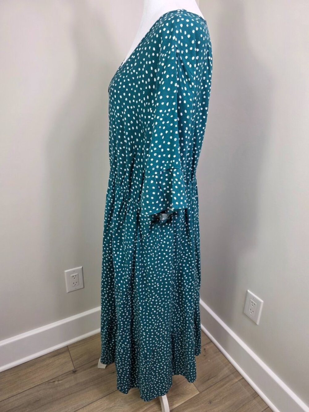 Bloomchic Midi Dress Size 14/16 Teal Green with White Floral Pattern Pockets - Picture 4 of 9
